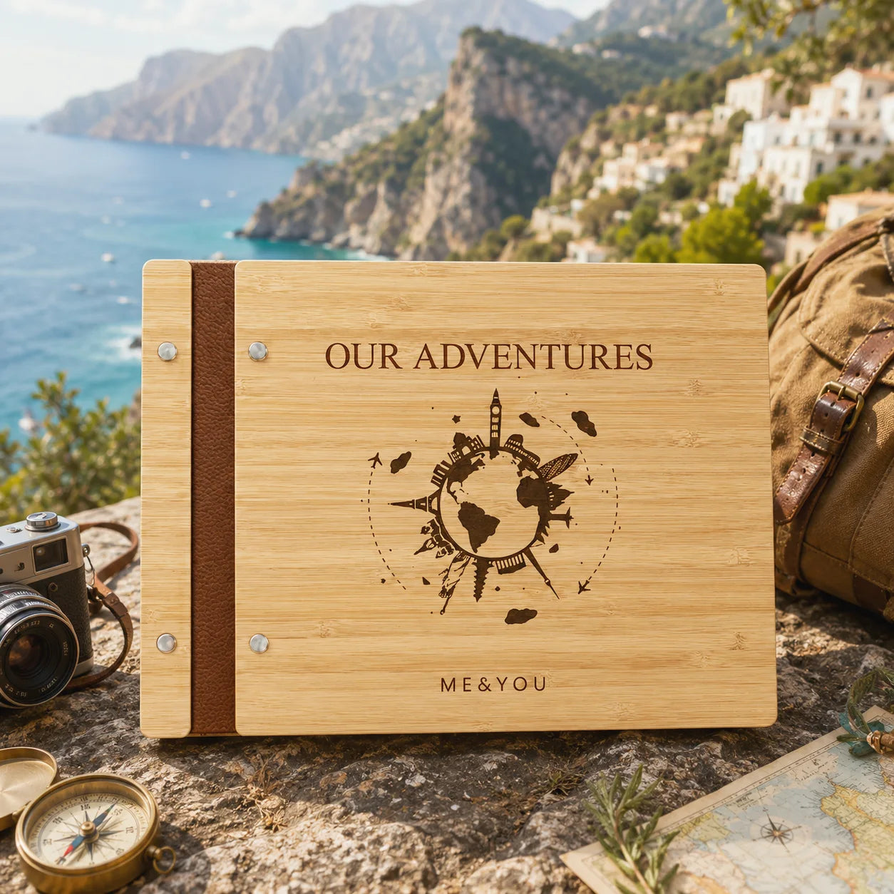 Personalized Wooden Adventure Book: Engraved Travel Scrapbook,Valentine's Day gift