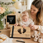 Wooden and Genuine Leather Guestbook for Baby Shower,Gift for Expectant Parents