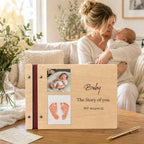 Wooden and Genuine Leather Guestbook for Baby Shower