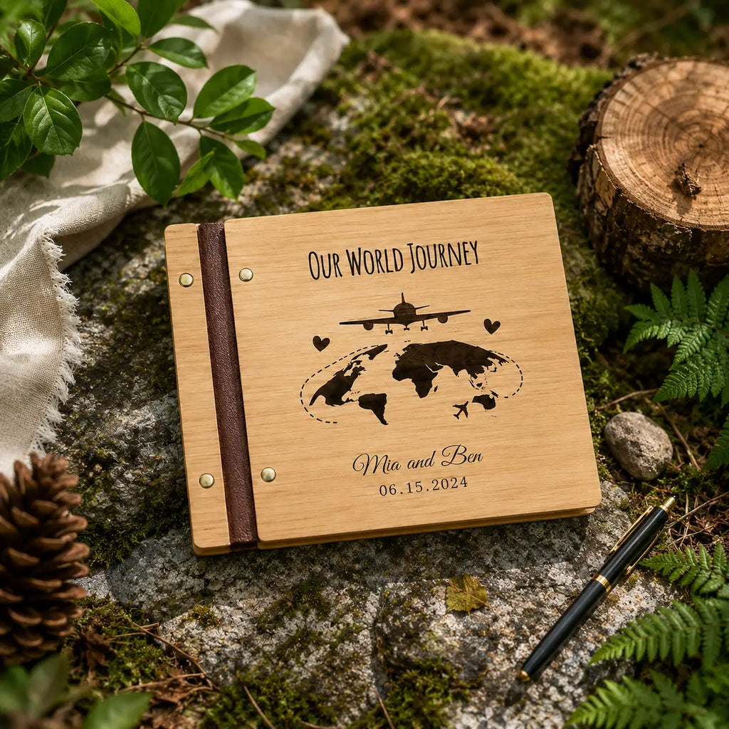 Personalized Wooden Adventure Book: Engraved Travel Scrapbook,Valentine's Day gift