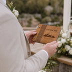 Personalized Wooden Vow Book, Rustic Mountain Engraving, Wedding Guestbook