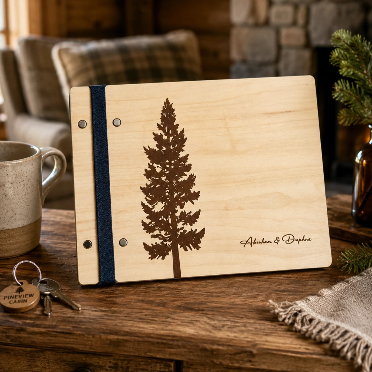 Personalized Pine Tree Guest Book for Airbnb Cabins Lodge, Vacation home Welcome Journal