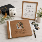 Custom Engraved Wooden Graduation Guest Book - Personalized Photo Album & Scrapbook