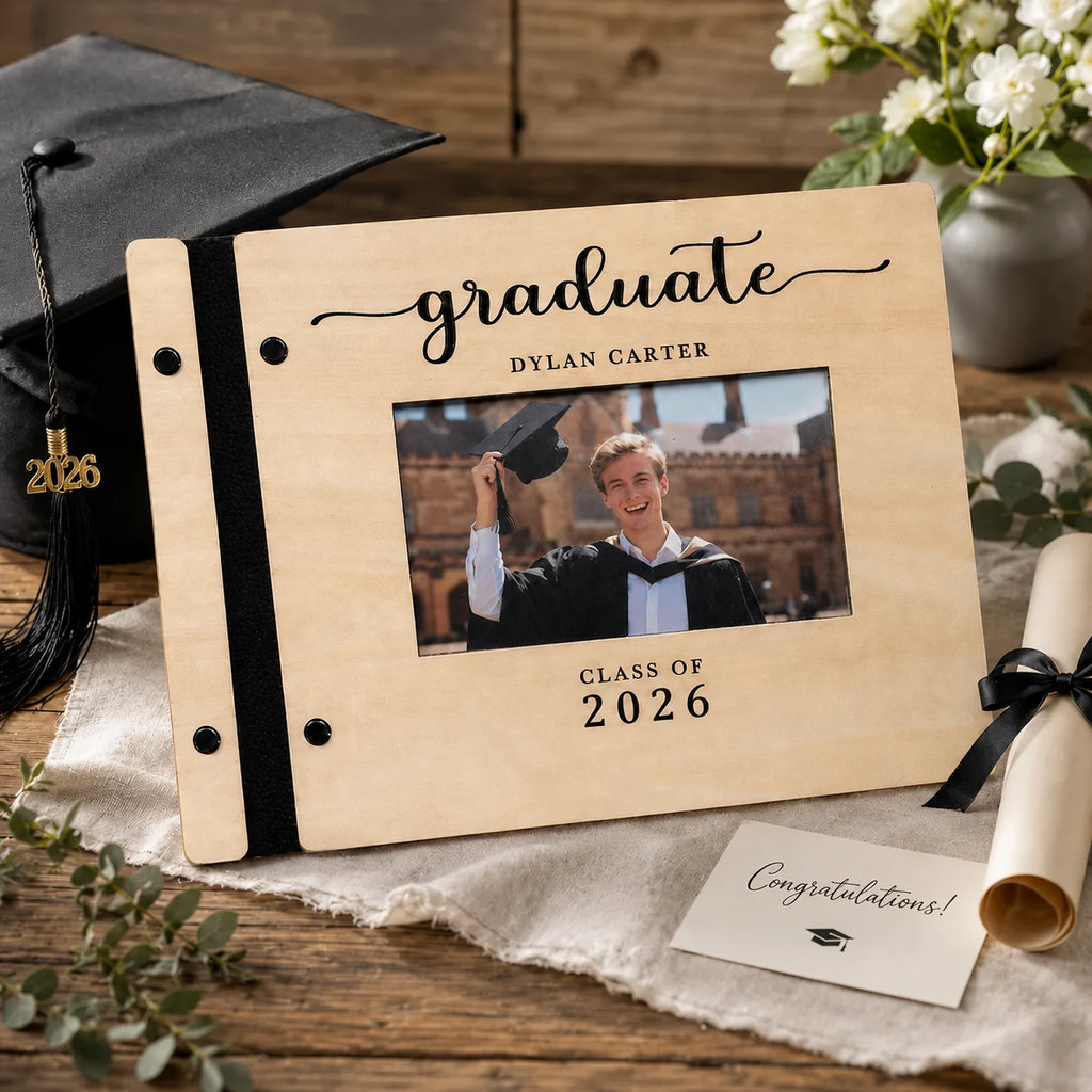 Personalized Wooden Graduate Guest Book Class of 2026 Engraved Graduation Scrapbook