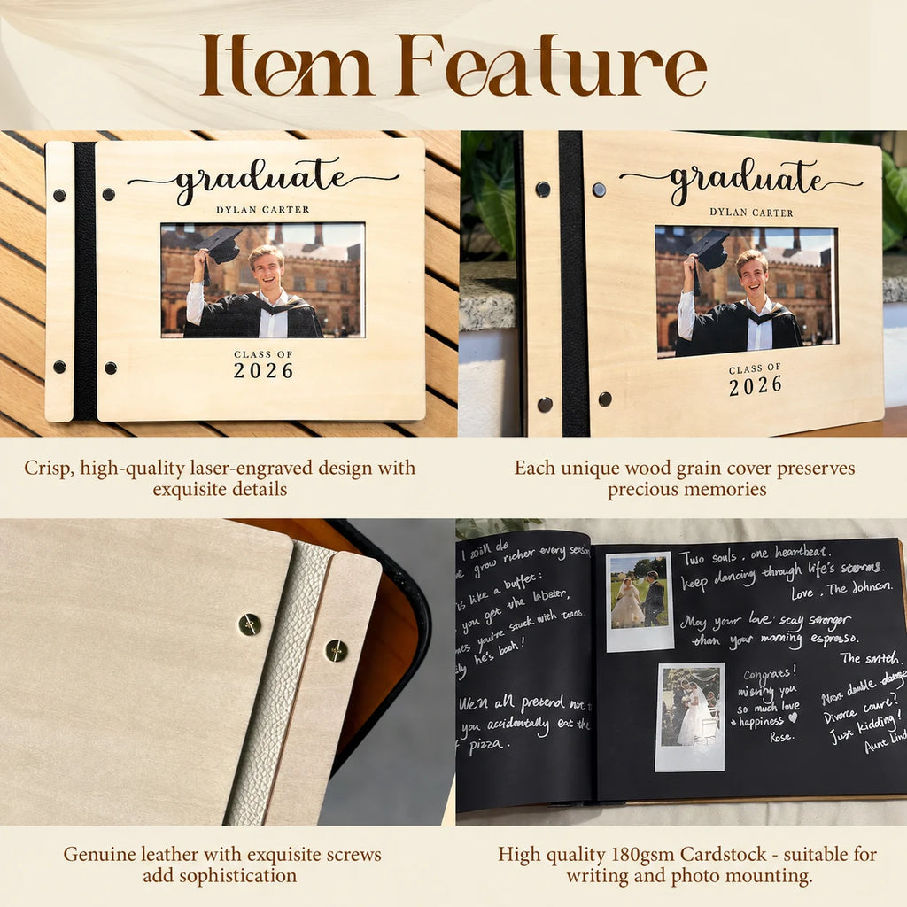Personalized Wooden Graduate Guest Book Class of 2026 Engraved Graduation Scrapbook