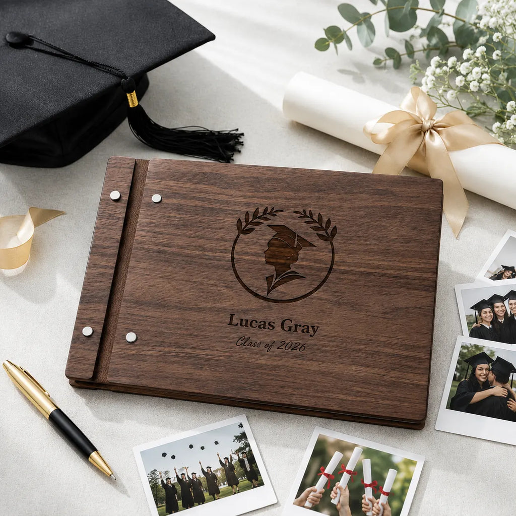 Personalized Graduation Wood Guest Book – Custom Photo Album, Class of 2026 Memory Keeper