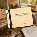 Personalized Wooden Retirement Commemorative Photo Album: Engraved Album, Leather Binding
