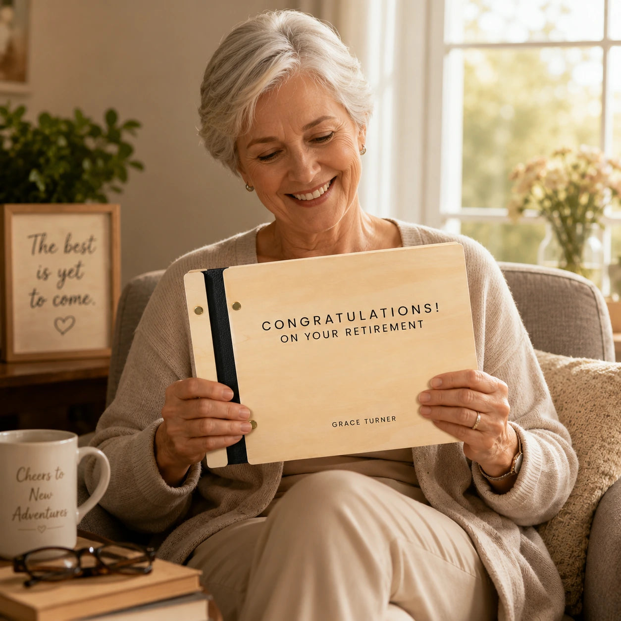 Personalized Wooden Retirement Commemorative Photo Album: Engraved Album, Leather Binding