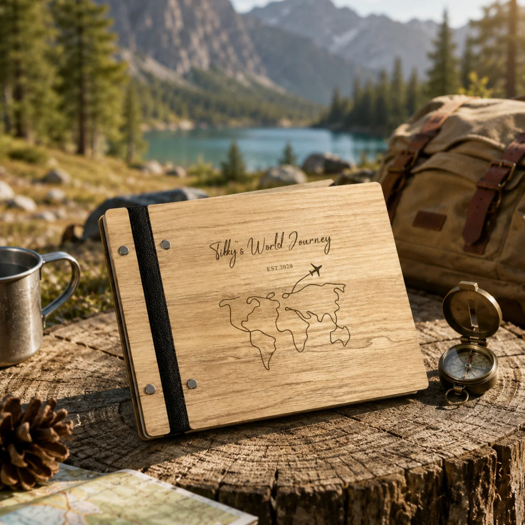 Personalized Wooden Adventure Book: Engraved Travel Scrapbook,Valentine's Day gift