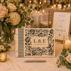 Personalized Wooden Wedding Guest Book | Rose Laser Cut Sign-In Book | Gifts for Couple