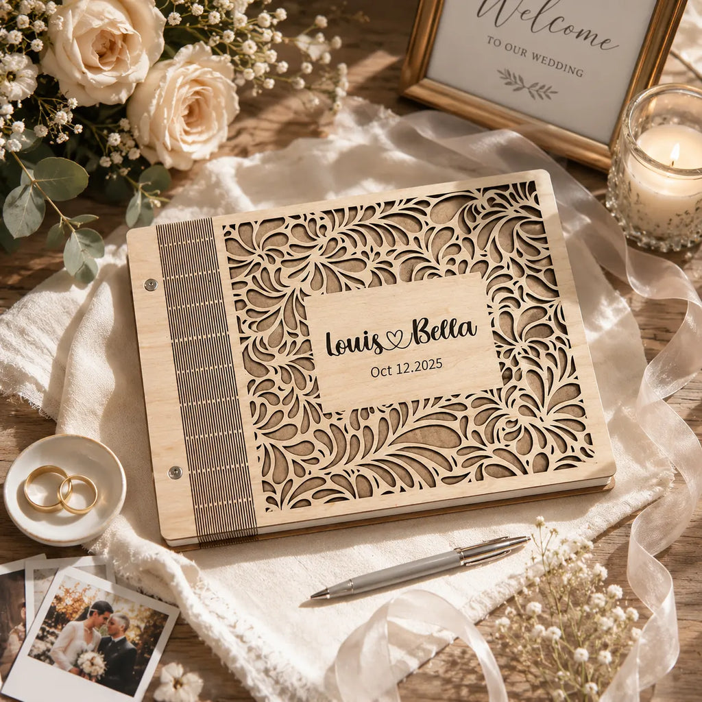 Personalized Engraved Wooden Wedding Guest Book, Custom Engraved Guestbook