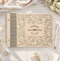 Personalized Wooden Wedding Guest Book | Engraved Rose Cutout Design | Custom Sign-In Book & Keepsake Album