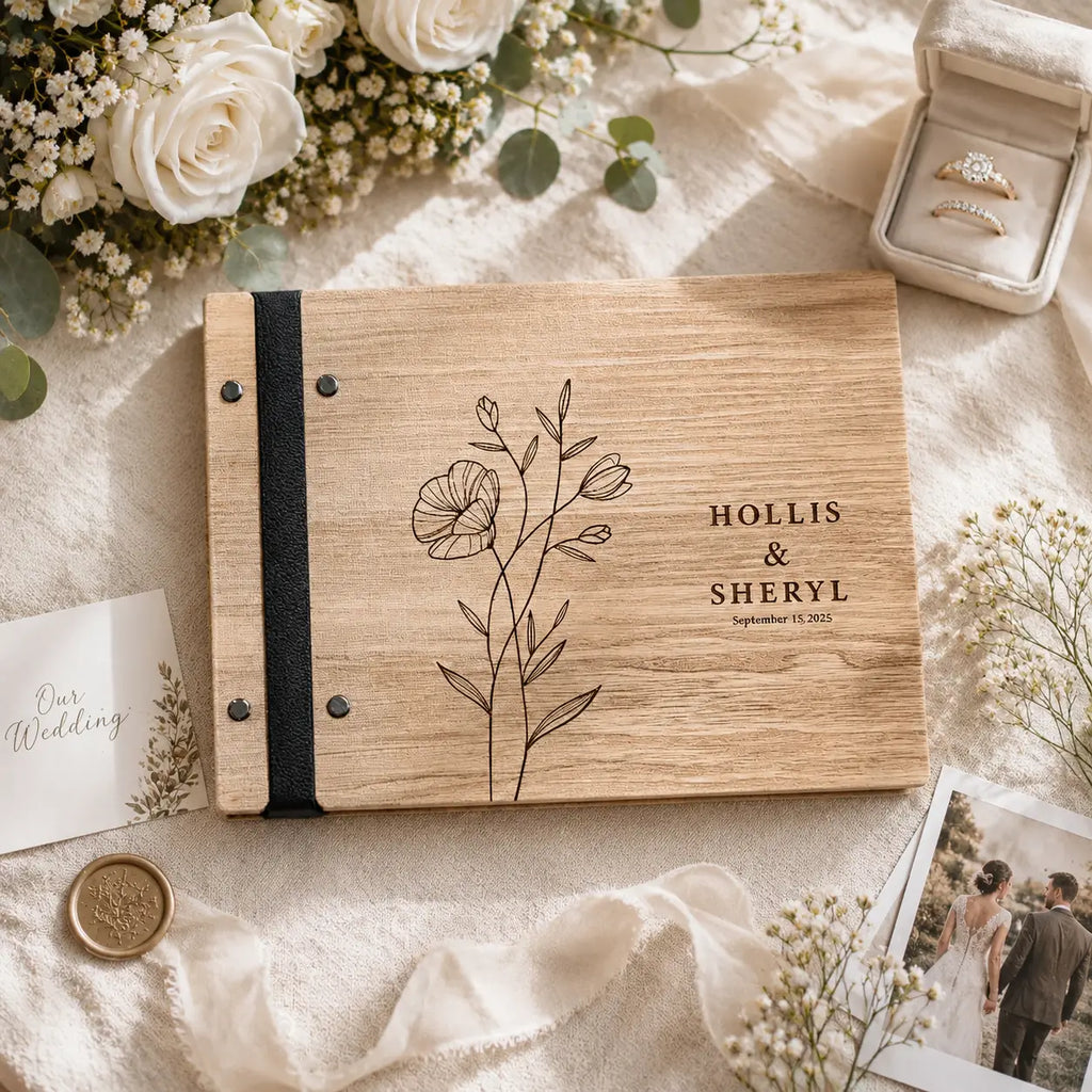 Personalized Wooden Wedding Guest Book | Instant Photos Album and Sign-in Book