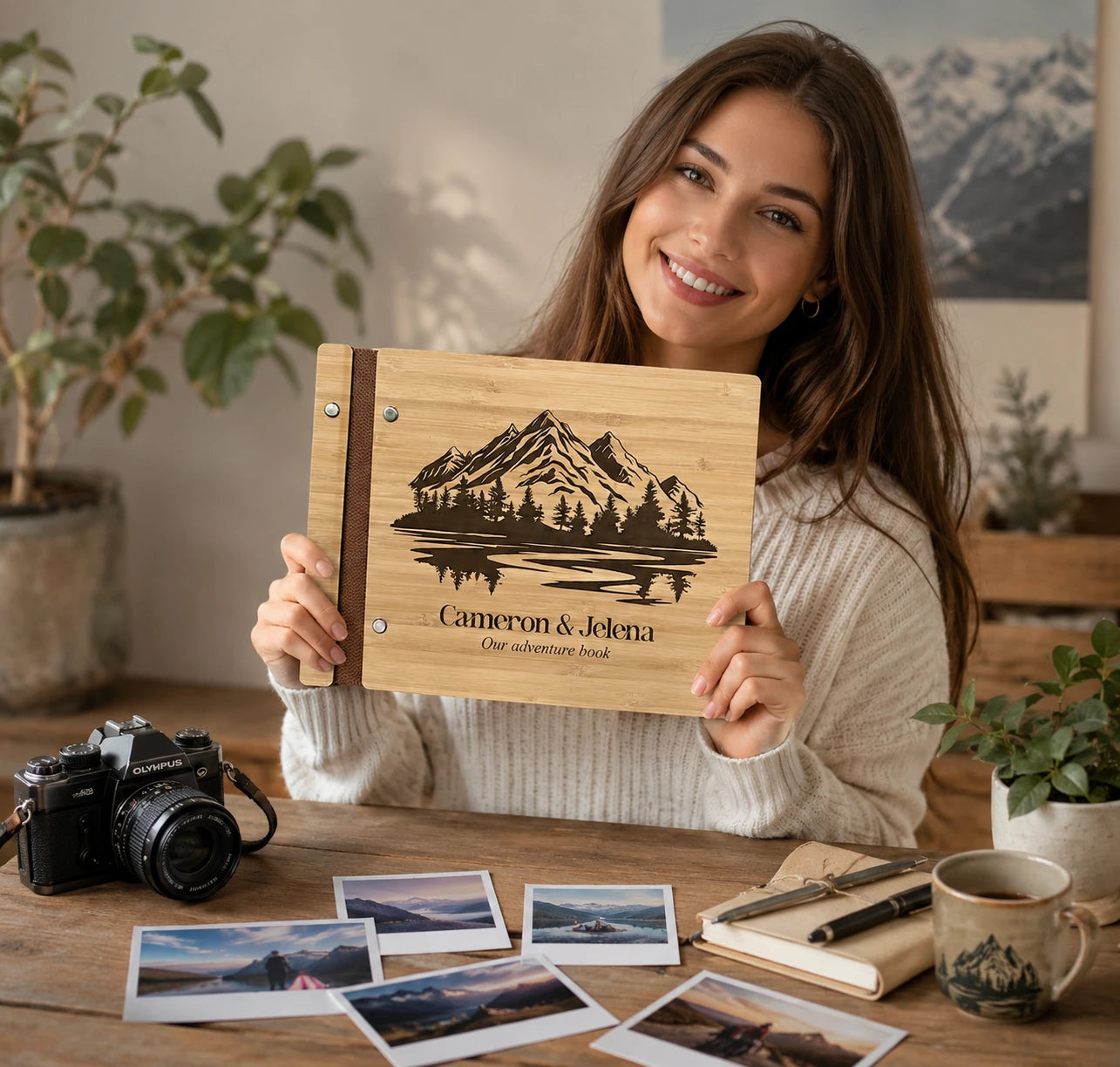 Custom Engraved Wooden Guest Book: Adventure Scrapbook Album