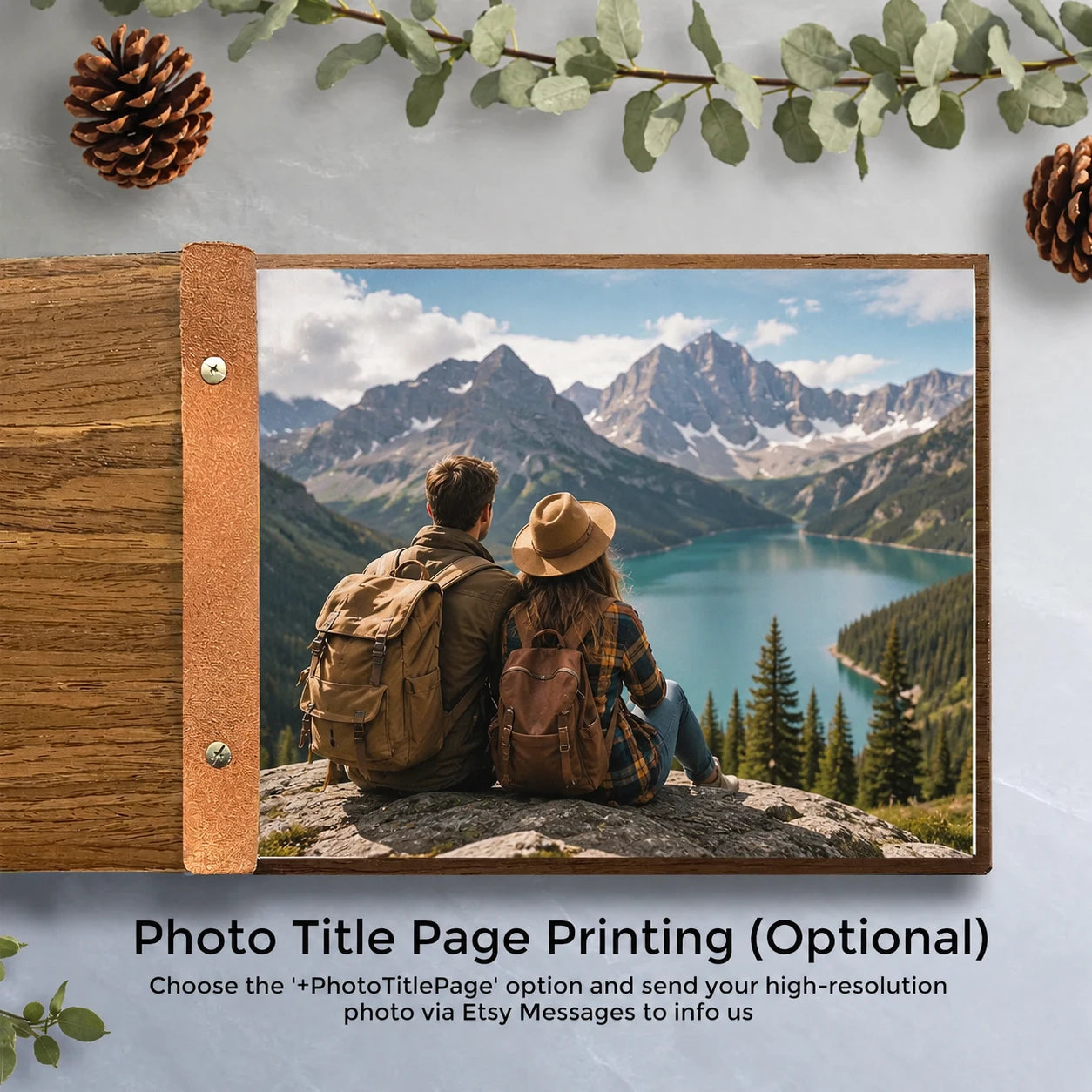 Custom Engraved Wooden Guest Book: Adventure Scrapbook Album