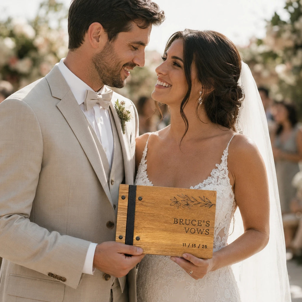 Personalized Wooden Wedding Guest Book: Engraved Photo Album Keepsake