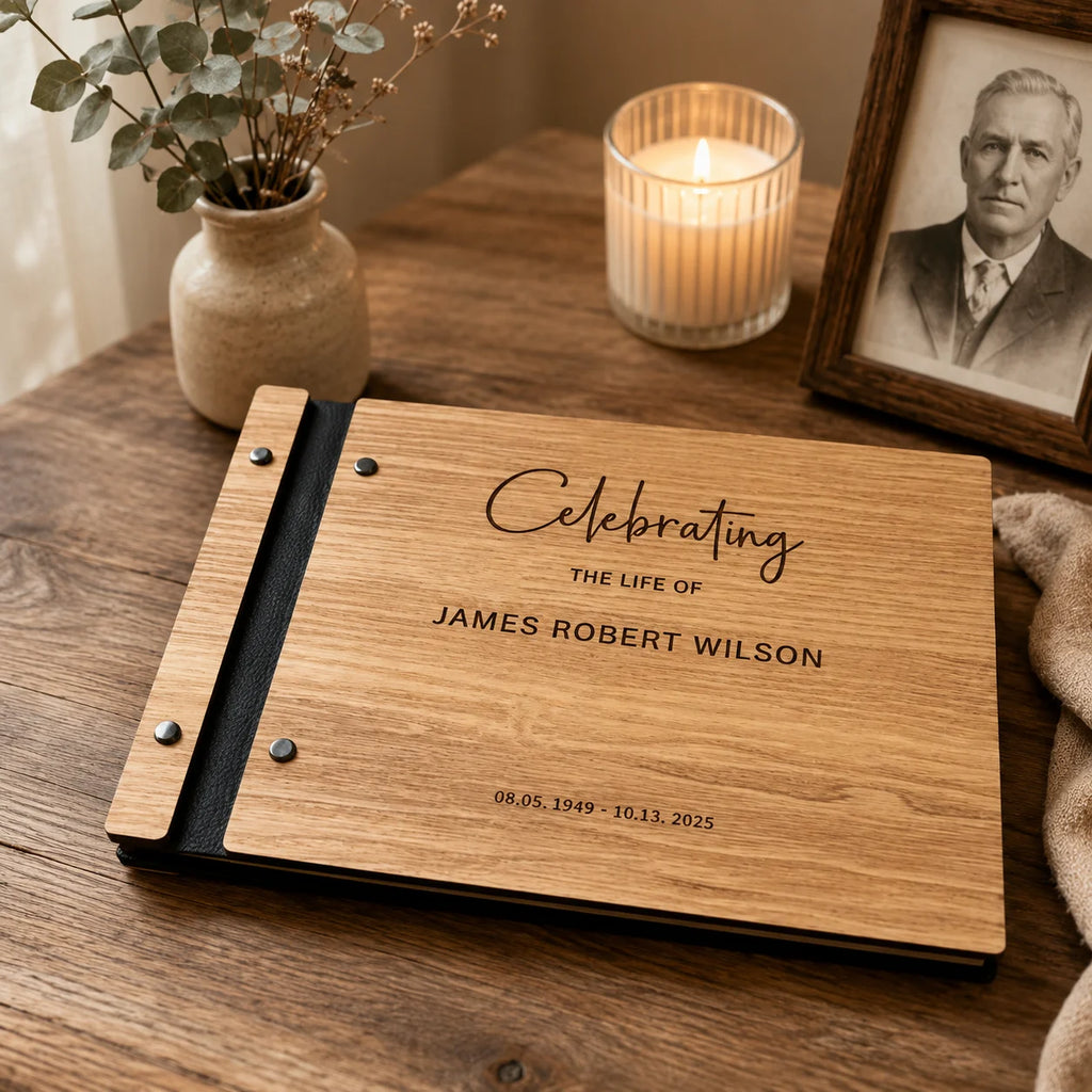 Personalized  Wooden Memorial Guest Book, Celebration of Life
