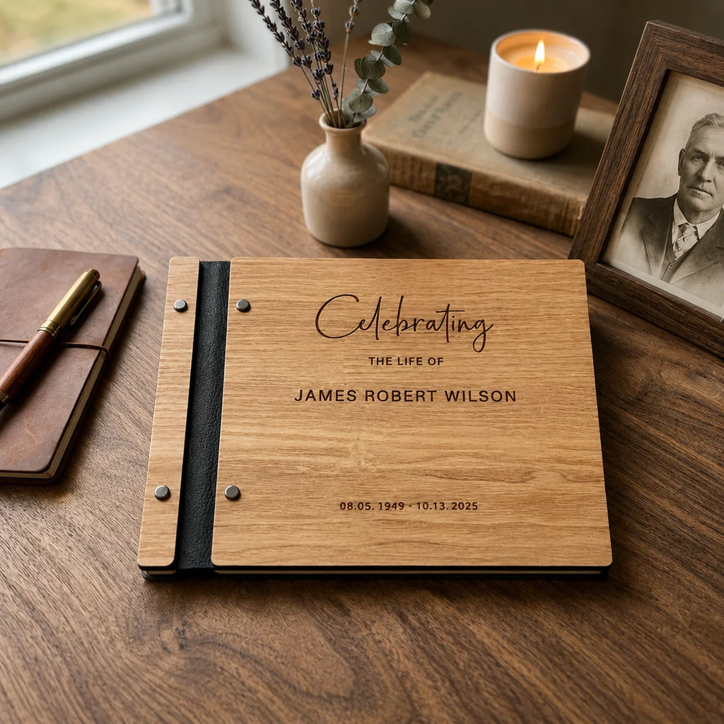 Personalized  Wooden Memorial Guest Book, Celebration of Life