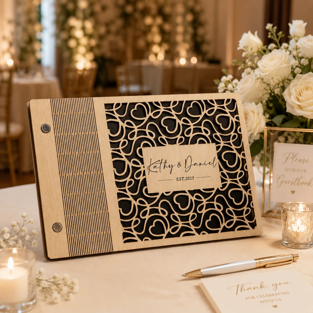 Personalized Wooden Wedding Guest Book: Engraved Wedding  Album, Keepsake for Couples