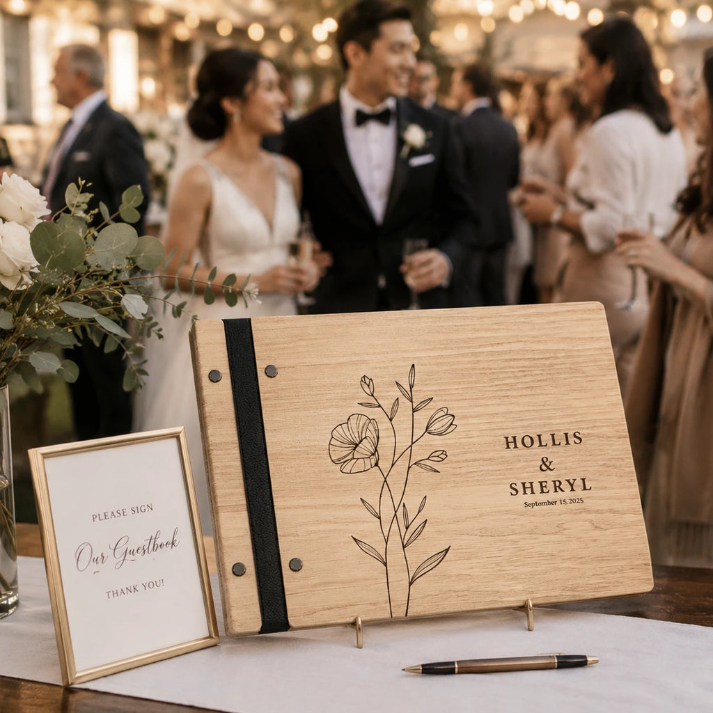 Personalized Wooden Wedding Guest Book | Instant Photos Album and Sign-in Book