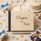 Personalized Wooden Guest Book: Photo Album Turns One Gift for Birthday Keepsake