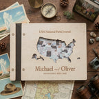 Personalized National Parks Journal for [Names] - Handcrafted Wood & Leather Adventure Memory Book
