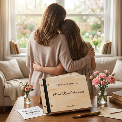 Custom Mother's Day Gift - Personalized Wooden Photo Album & Guestbook