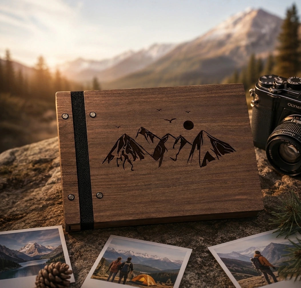 Personalized Wooden Adventure Book: Engraved Travel Scrapbook