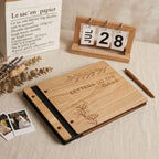Personalized Wooden Wedding Guest Book: Engraved Photo Album, Leather Bound