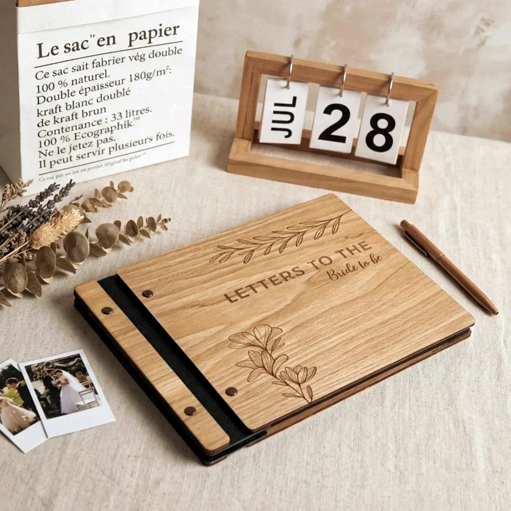 Wooden Bridal Shower Guest Book & Wedding Advice Keepsake