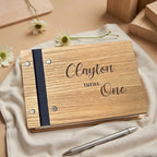 Personalized Wooden Guest Book: Photo Album Turns One Gift for Birthday Keepsake