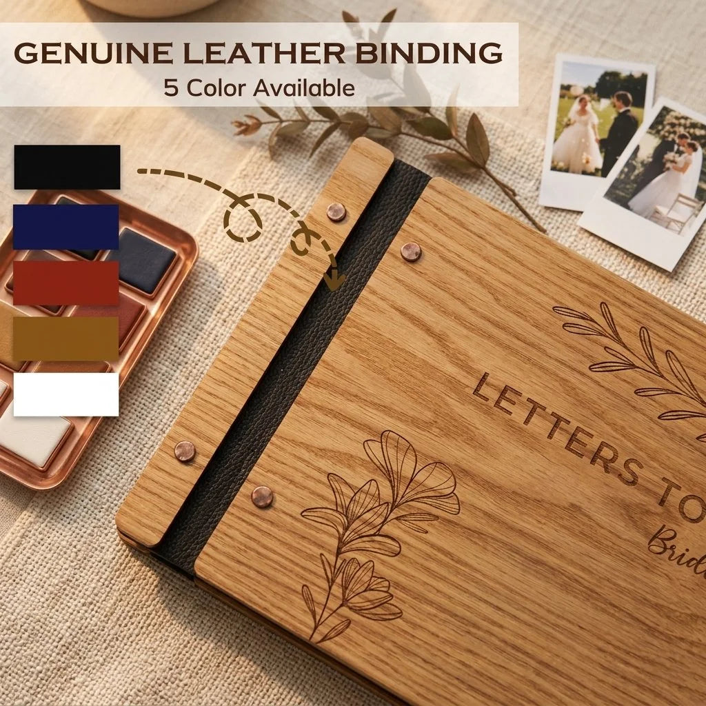 Personalized Wooden Retirement Commemorative Photo Album: Engraved Album, Leather Binding