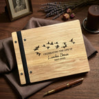 Personalized  Wooden Memorial Guest Book, Celebration of Life Engraved Keepsake with Flock of Birds