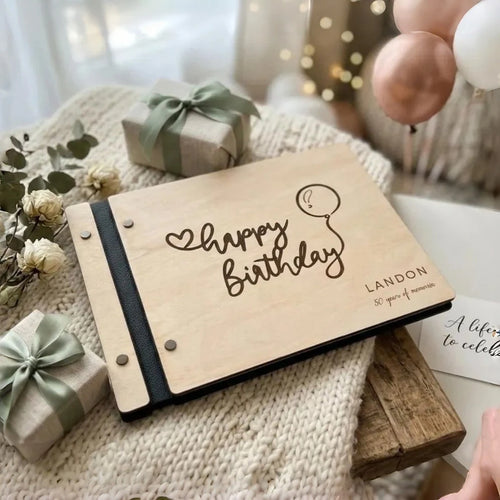 Personalised wooden guestbook: photo album, commemorative gift, birthday keepsake