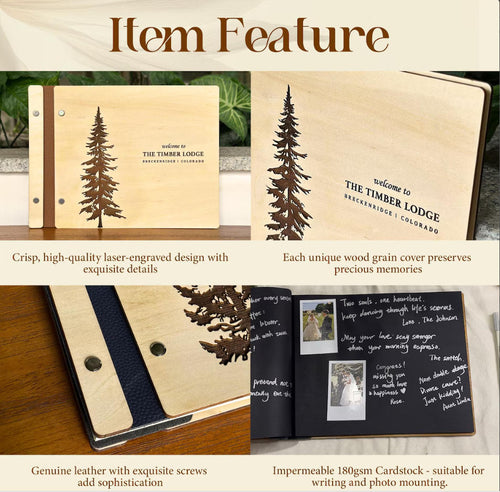 Personalized Pine Tree Guest Book for Airbnb Cabins Lodge, Vacation home Welcome Journal