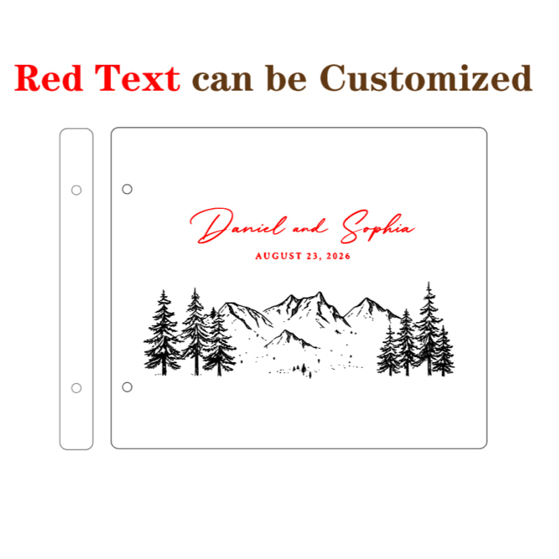 Personalized Wooden Wedding Guest Book – Custom Engraved Rustic Mountain Guestbook for Weddings & Couples
