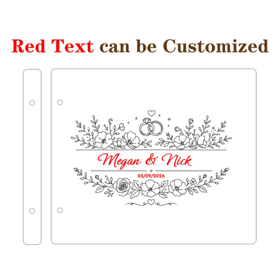 Custom Floral Wood Guest Book with Wedding Rings Design