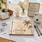 Personalized Coastal Wooden Guest Book – Palm Tree Beach Wedding Guest Book