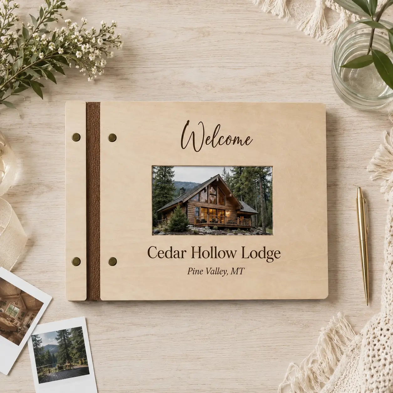 Personalized Airbnb Guest Book, Custom Wooden Welcome Book for Vacation Rental & Cabin Lodge