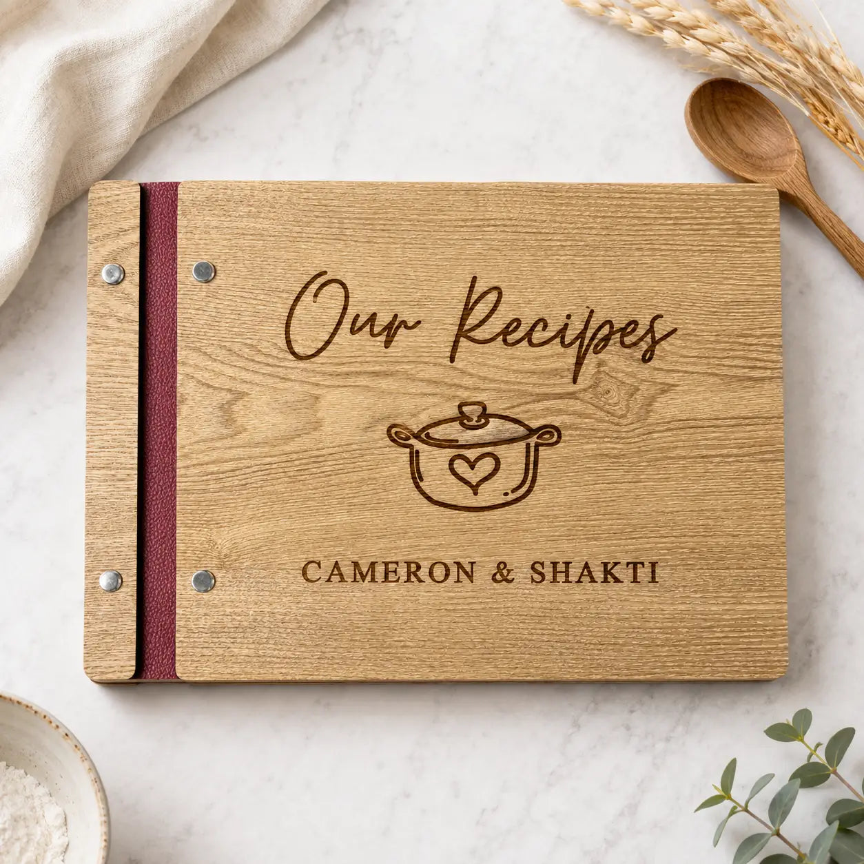 Personalized Wooden Recipe Book | Custom Engraved Family Cookbook and Recipe Journal