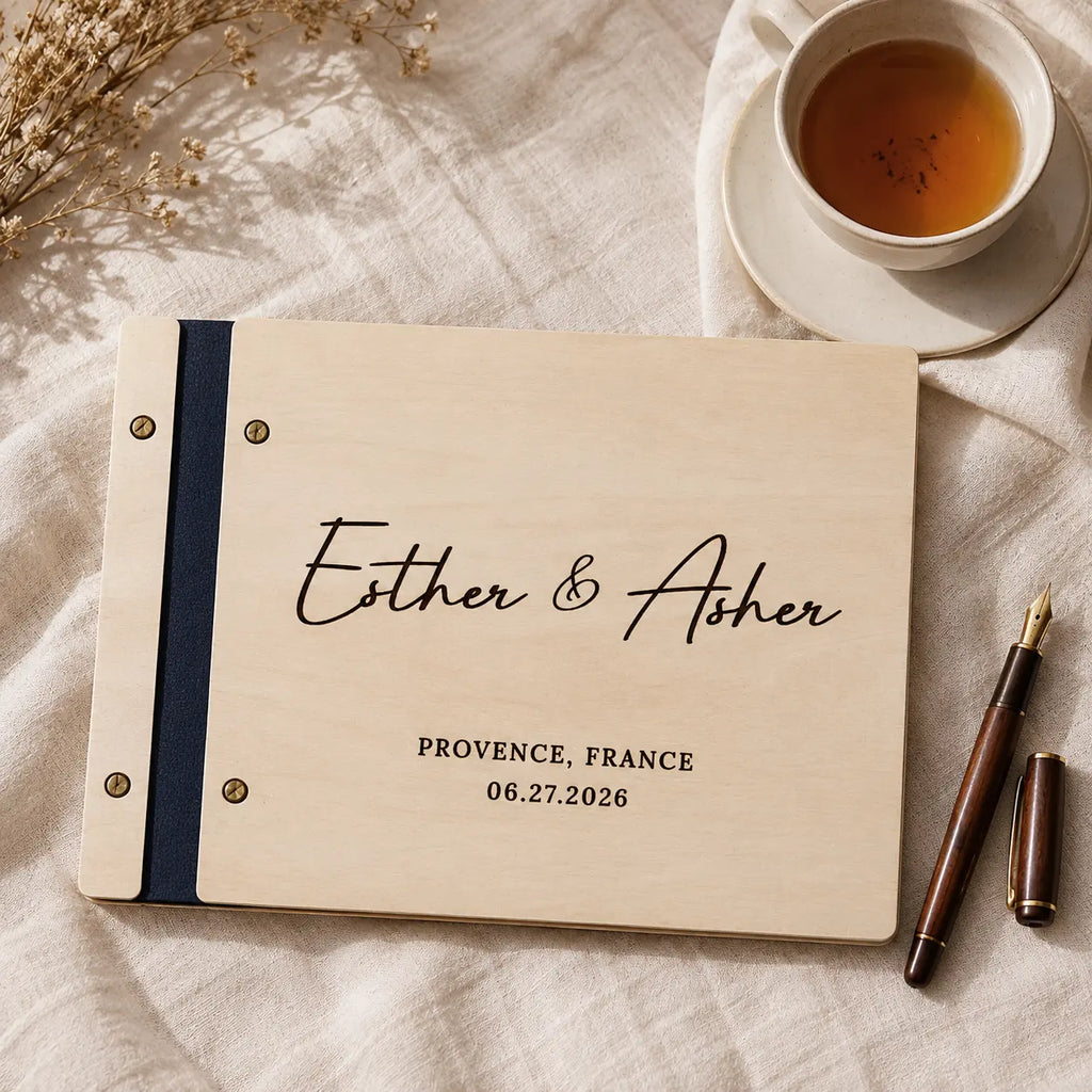 Personalized Wedding Guest Book – Engraved Wooden Keepsake with Names, Venue & Date