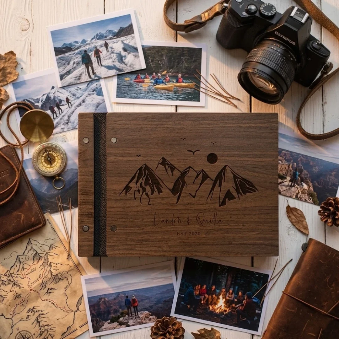 Personalized Wooden Adventure Book: Engraved Travel Scrapbook