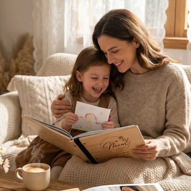 Personalized Wood Mother’s Day Scrapbook, Handcrafted Memory Guest Book & Photo Album