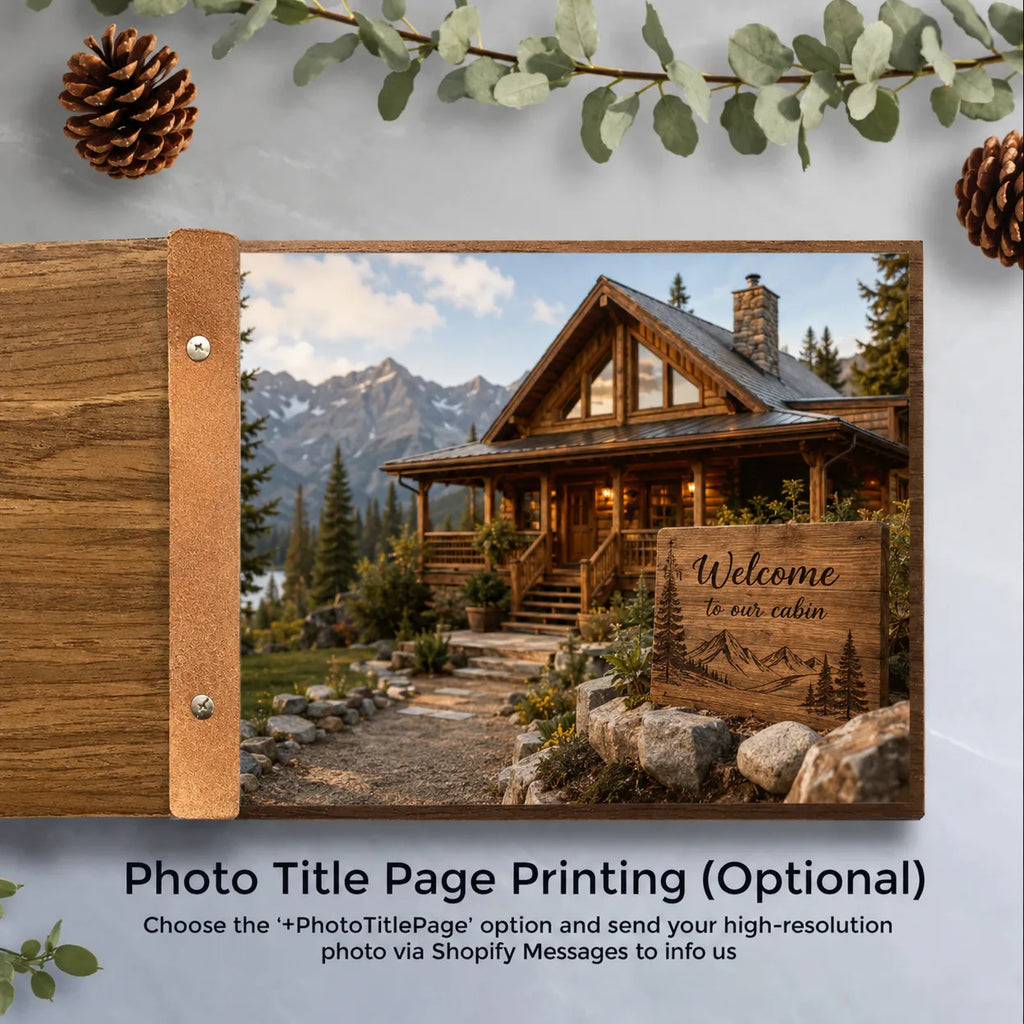 Custom Engraved Cabin Guest Book, Personalized Wooden Vacation Rental Guestbook