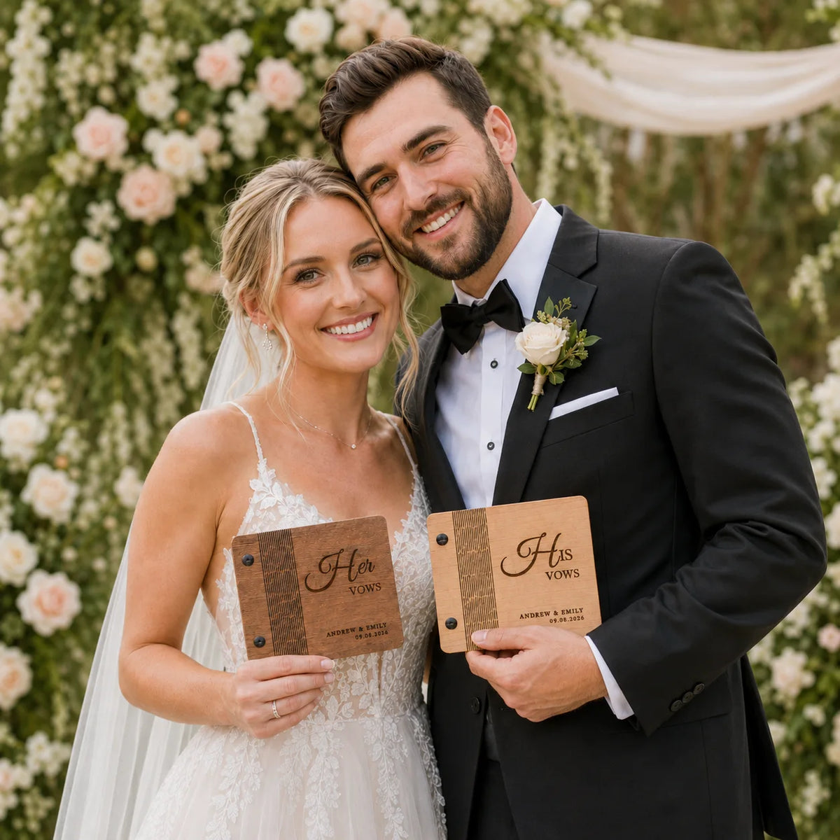 Personalized His & Her Wedding Vow Books – Engraved Wooden Vow Book Set