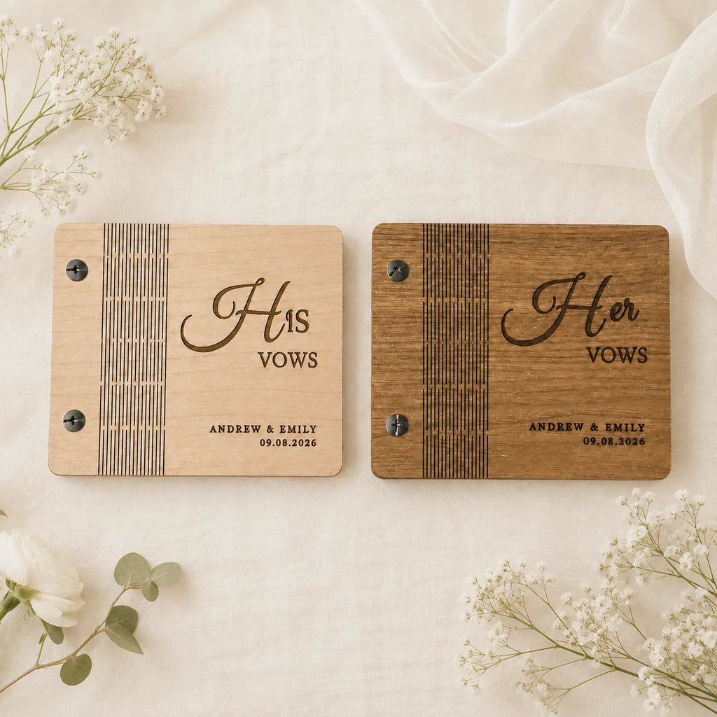 Personalized His & Her Wedding Vow Books – Engraved Wooden Vow Book Set