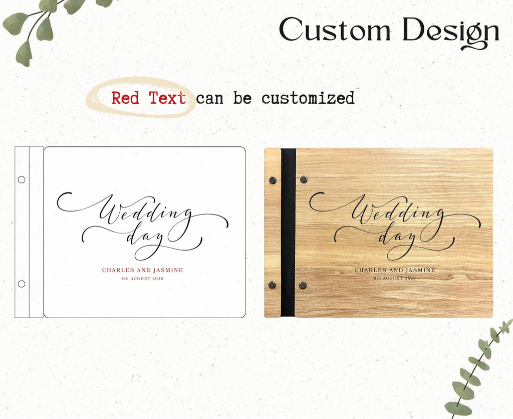 Natural Wood Wedding Guest Book - Custom with Couple's Names & Wedding Date