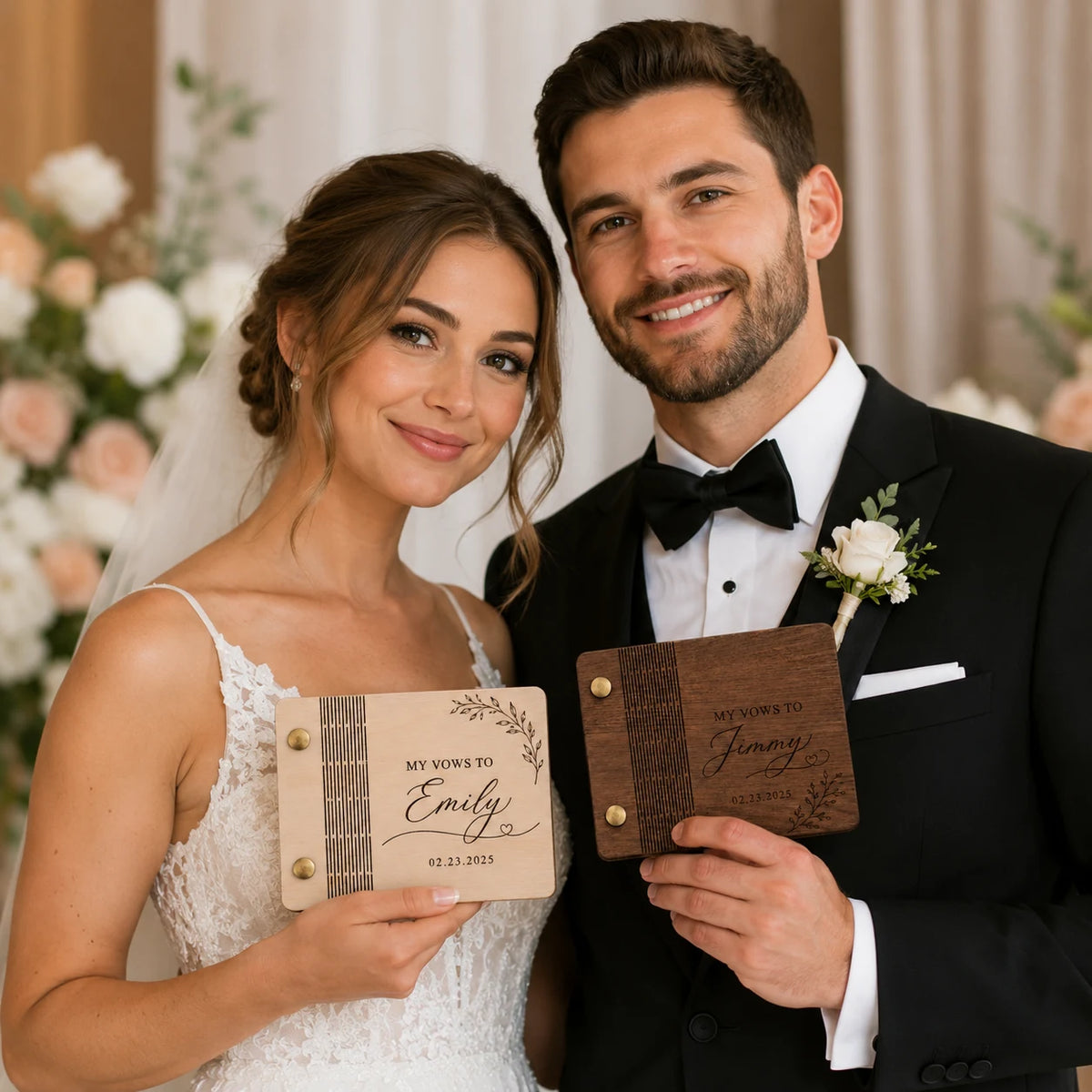 Custom His & Hers Wedding Vow Books – Engraved Wooden Set