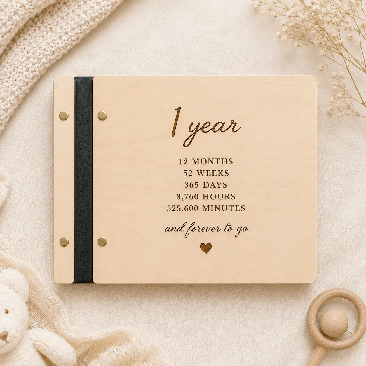 Personalized Wooden Baby Memory Book – First Year Milestone Album Keepsake