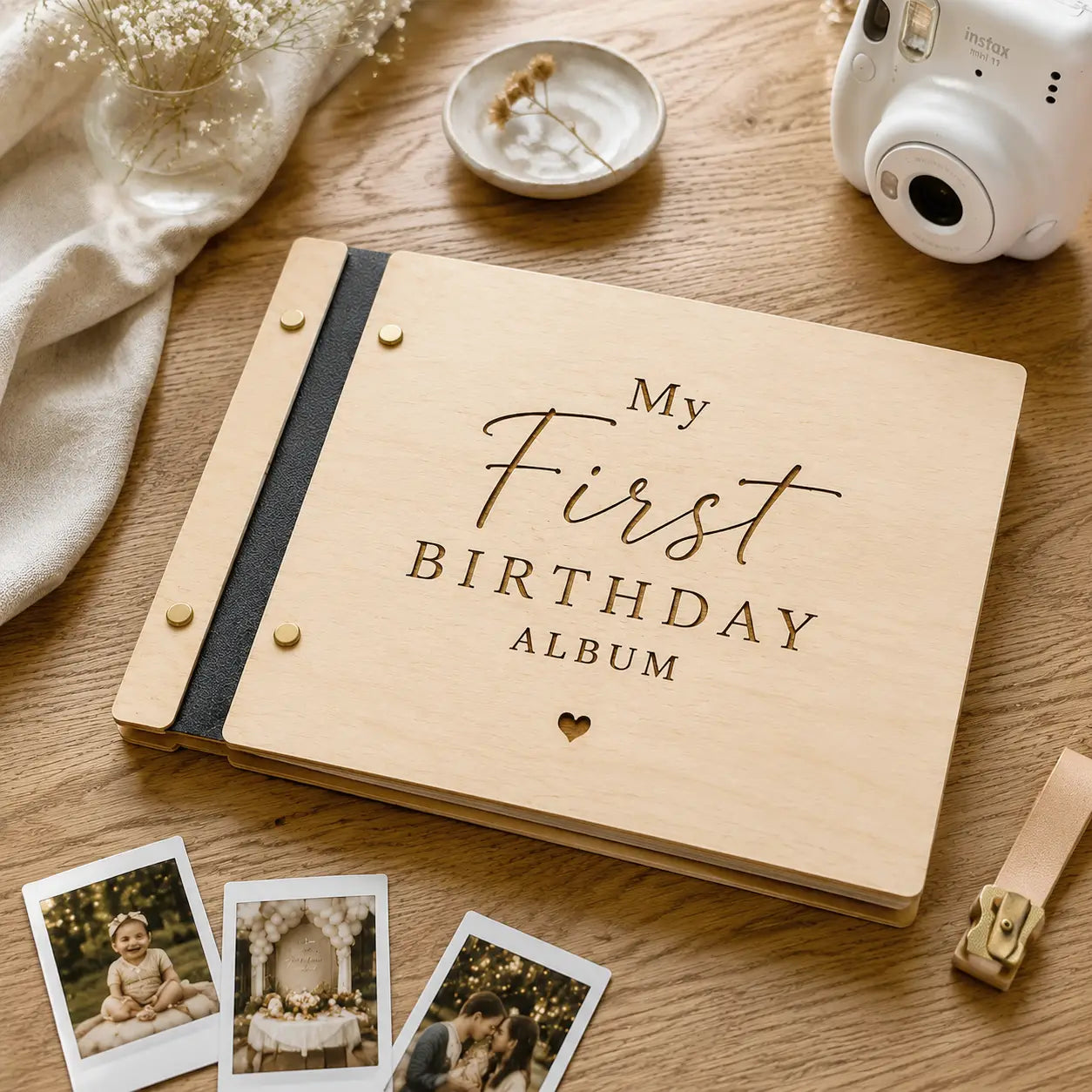 Handcrafted Wooden Baby Photo Album | Personalized 1st Birthday Keepsake Gift